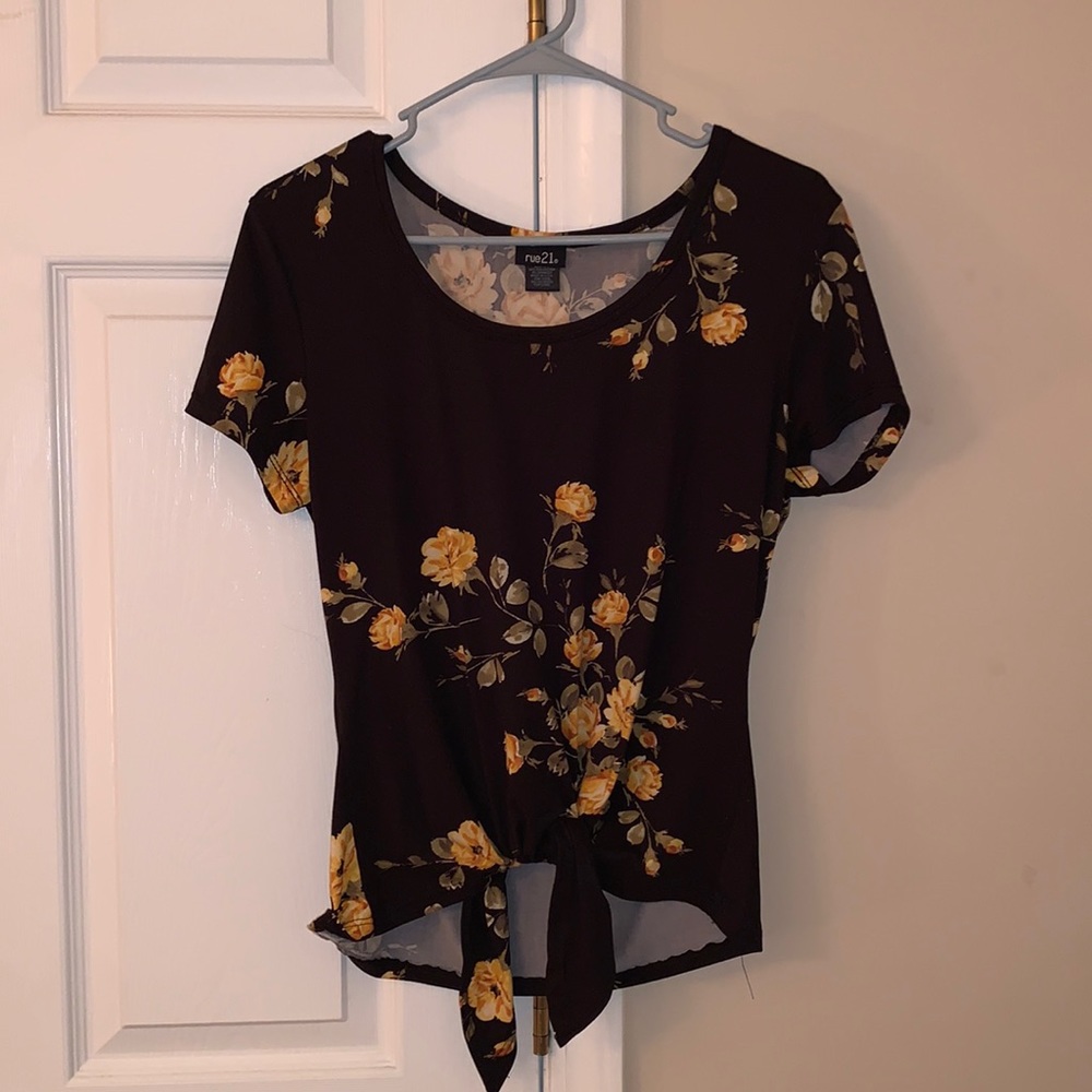 Black shirt with yellow golden flowers barely worn.